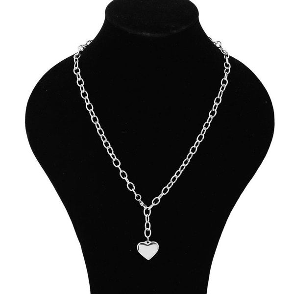 

chains stainless steel chain necklace love heart pendant boys girl guys punk rock choker hip hop couple gift women men necklaces, Silver