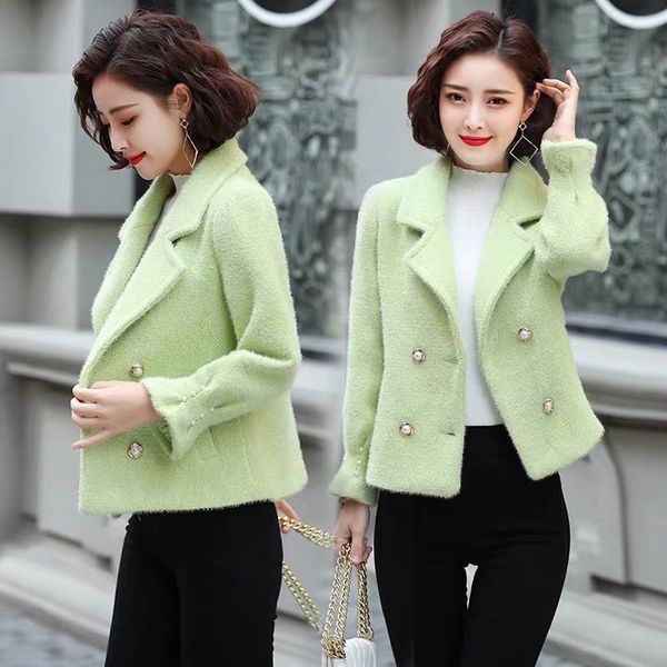 

imitation gold mink veet thick coat female short 2020 autumn and winter women's clothing new wild women jacket woolen, Black