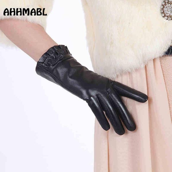 

elegant women leather gloves genuine lambskin leather autumn spring winter thermal trendy female glove g5681, Blue;gray