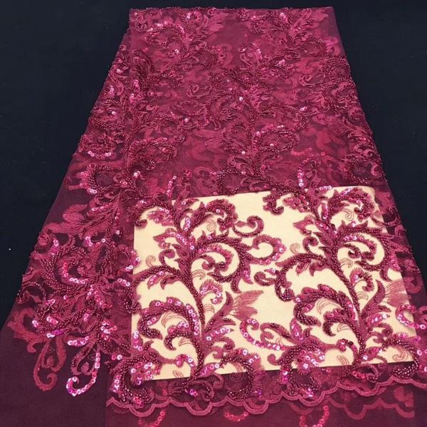 

ribbon burgundy french sequins lace fabric 2021 embroidered african handmade beaded nigerian laces for dresses, Pink;blue