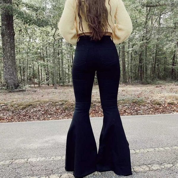 

straight fashion slim wide leg large fat mm horn jeans women's wear, Blue