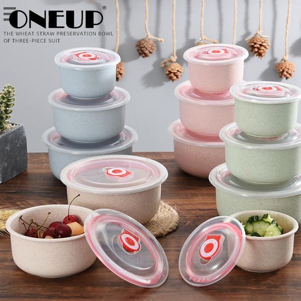 

oneup соломы пшеницы свежий bowl lunch box 3 piece set большая емкость чаши бытовая герметичный герметичный контейнер для пищевых продуктов