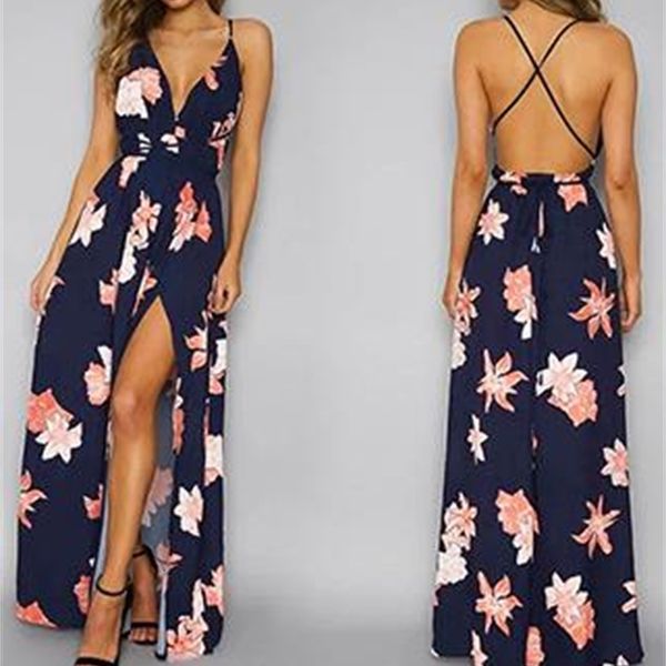 

2021 new boho deep v neck backless long split cross lace up summer women sleeveless beach maxi f030, Black;gray