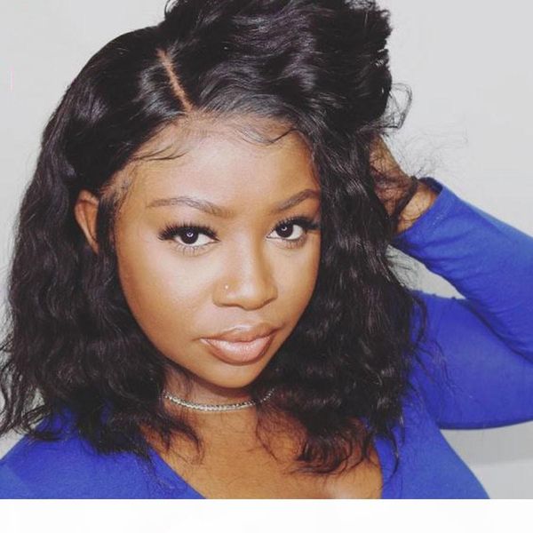 

full lace human hair wigs short bob wig with baby hair brazilian wavy remy hair swiss lace bob wigs 150% density, Black;brown