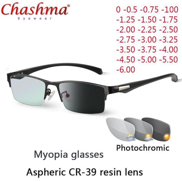 

fashion sunglasses frames sun pochromic myopia eyeglasses optical men student finished eyewear prescription glasses frame half rim -1.0 -4.0, Black
