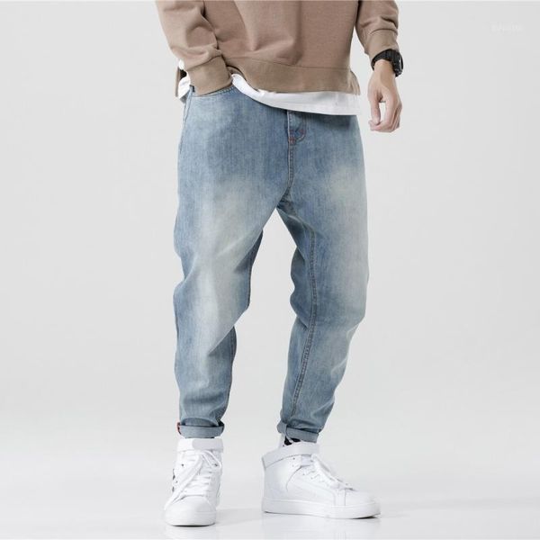 

light wash retro men jeans jogger pants streetwear1, Blue