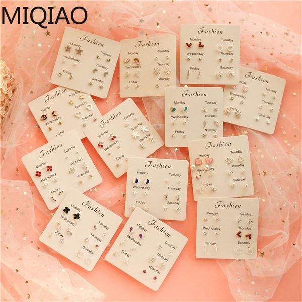 

stud explosion wild earrings suit female week combination leaves zircon korean version of the accessories, Golden;silver
