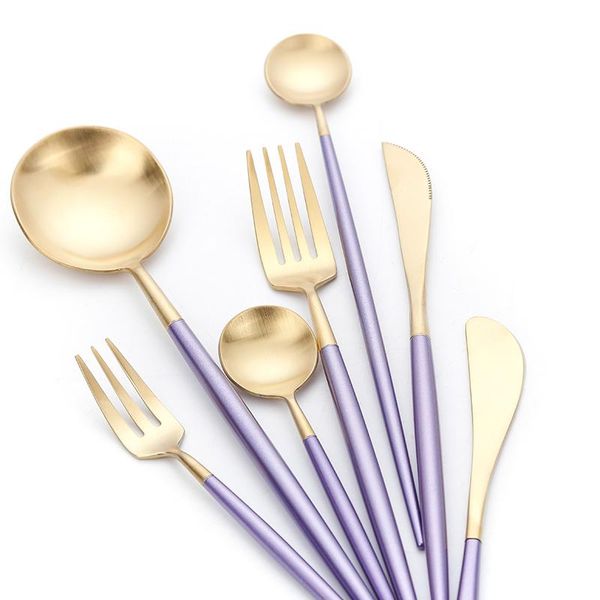 

wedding cutlery steel spoon gold christmas tableware fork creative cake 304 coffee gift nordic steak knife purple stainless qylcrz mywjqq