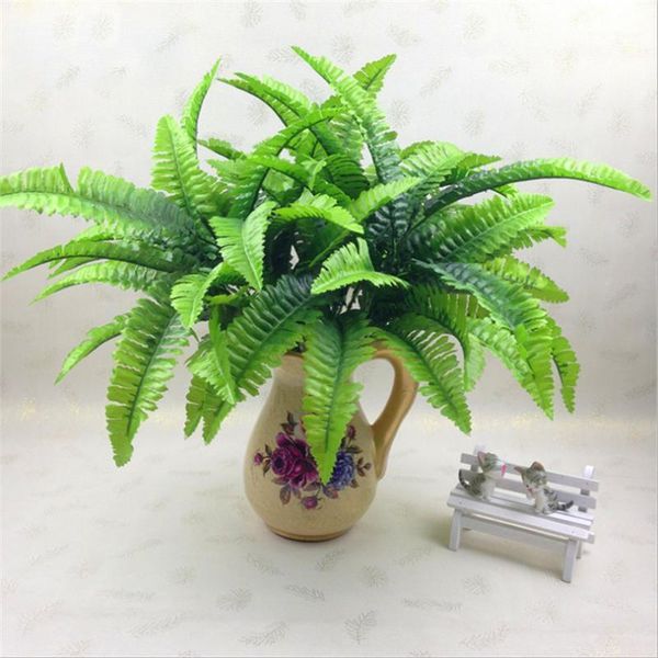 

5pcs 7 forks green plant simulation fern grass artificial persian leaves flowers wall hanging plants home decoration accessories1