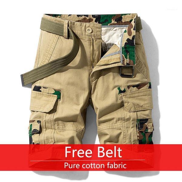 

2020 mens cargo shorts summer camouflage cotton shorts men loose multi-pocket homme casual bermuda trousers1, White;black