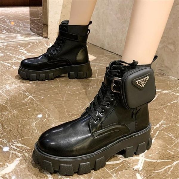 

2020 fashion women ankle boots autumn lace up leather boot anti-slip wear-resistant comfortable women ankle boot, Black