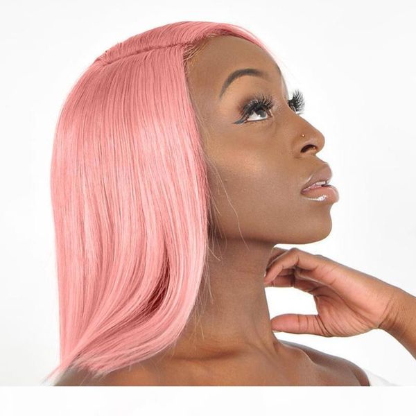 

розовый полный парик шнурка pre щипковых для женщин glueless virgin перуанский прямой короткий боб розовый фронта шнурка человеческих волос, Black;brown