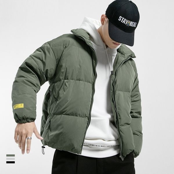 

new men down jacket thick warm winter mens casual solid parka coats windproof slim zipper outwear overcoat cotton-padded 201114, Black