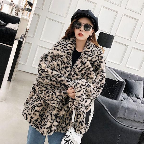 

winter spring superior quality coat women 2020 women leopard loose teddy bear sheep fur jacket female runway outwear coats1, Black