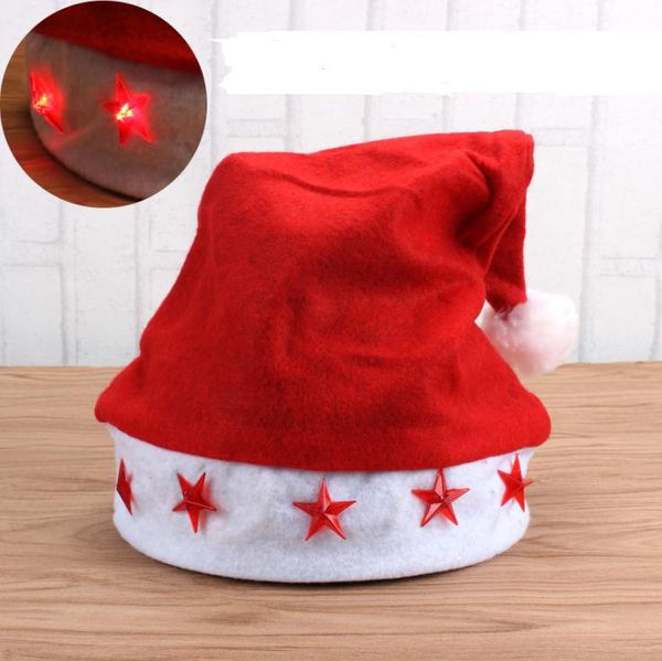 Xmas Party LED Natal Hat Beanie Hat incandescência luminosa LED vermelho intermitente Estrela de Santa Para Adulto SN1991