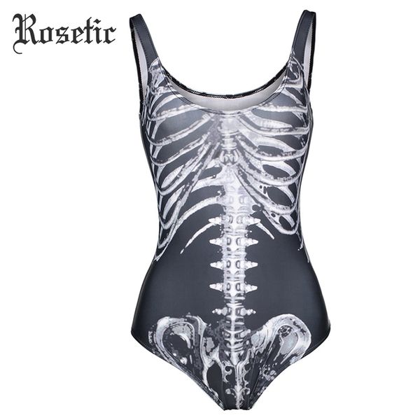 Tute gotiche rosate Donna Estate Nero Stampa Skull Bone Pagliaccetti sottili Pantaloncini Costumi da bagno Moda Sexy Harajuku Goth Tute T200701