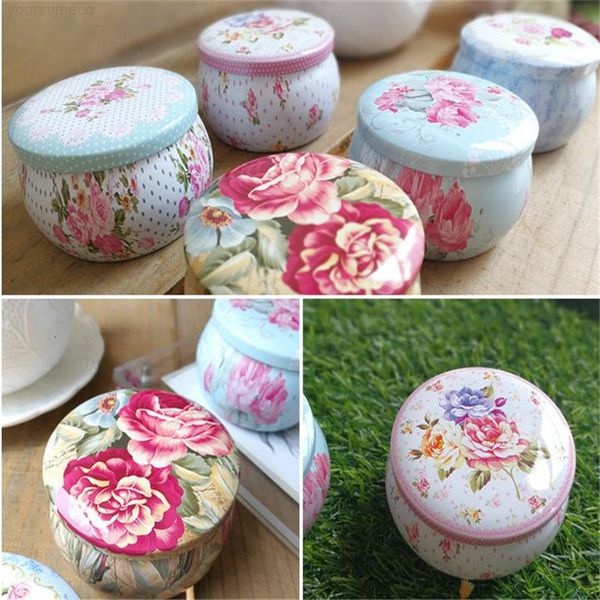 

tea portable drum shaped tin boxes flower container cans candy cookie box for party gifts package