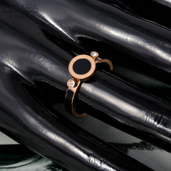 

fysara австрийские кристаллы римская цифра перстни для женщин пара ювелирных розовое золото цвет круглый tag resin black любовь кольцо мужчи