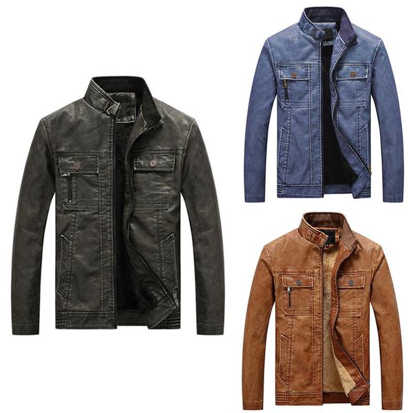 

men's pu leather jacket autumn winter casual slim coat multi-pocket tactical bomber motorcycle biker leather jacket 6xl, Black