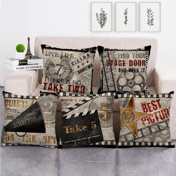 

retro movie scene cushion cover linen pillowcase living room sofa bedroom bay window decoration accessories pillow cover1