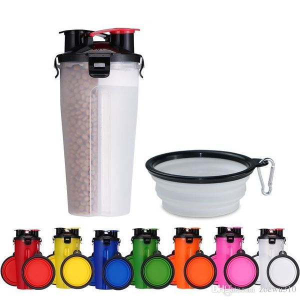 2 In 1 Haustier Hundefutter Wasserflasche Haustiere Reise Tragbare Faltbare Schüssel Hunde Katzen Trinkwasser Tasse Outdoor Tragbare Welpen Liefert WVT1771