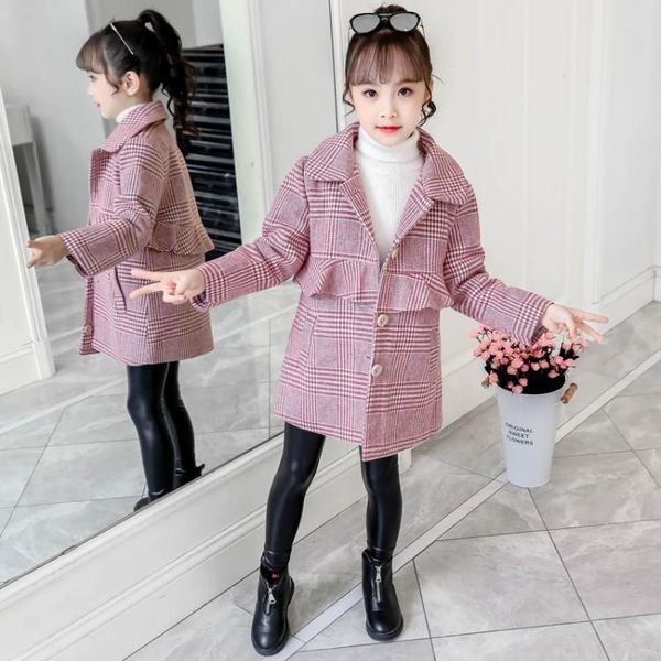 

girls woolen overcoat children 2020 autumn & winter new style little girl plaid middle long coat big boy thick, Blue;gray