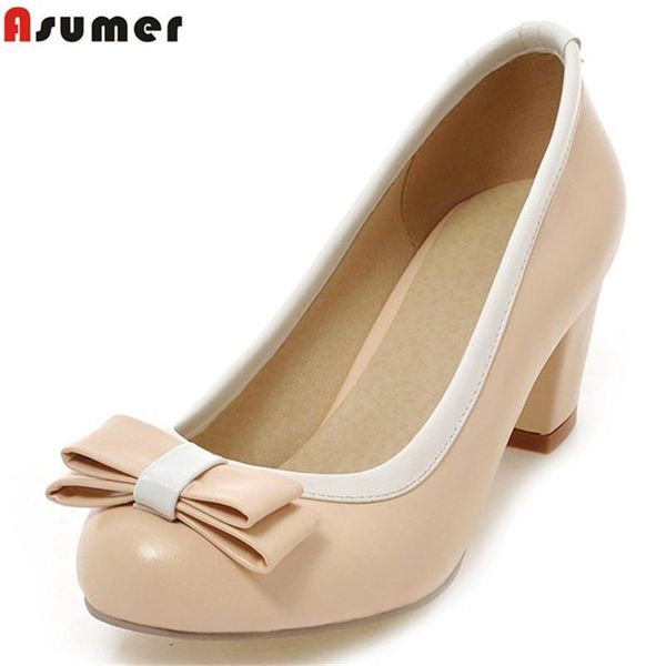 

asumer plus size 34-43 basic women pumps round toe bowtie 5 colors fashion 6cm high heels party wedding shoes drop shipping, Black