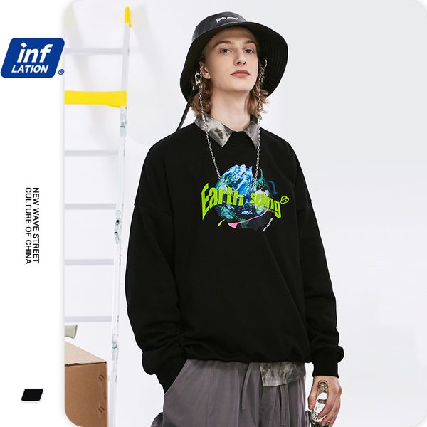 

inflation design sweatshirt men streetwear 2020 autumn earth printed oversized hip hop sweatshirts men cotton pullovers 1369w c1011, Black