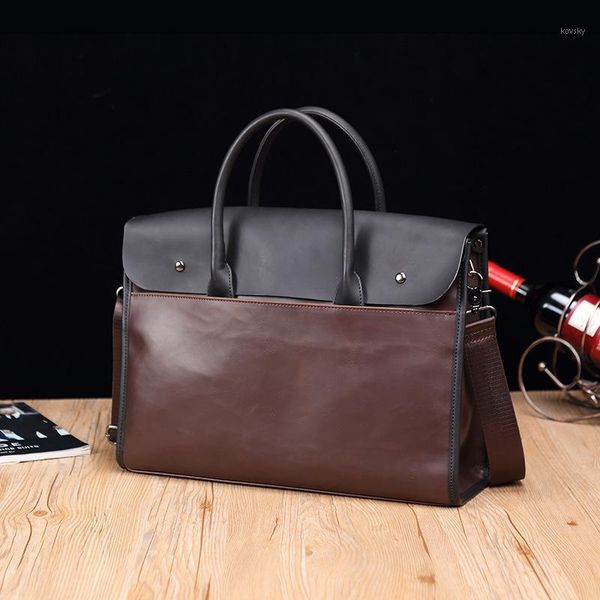 

briefcase men bag lappu leather waterproof business work brown shoulder messenger bag for man office vintage fashion casual1