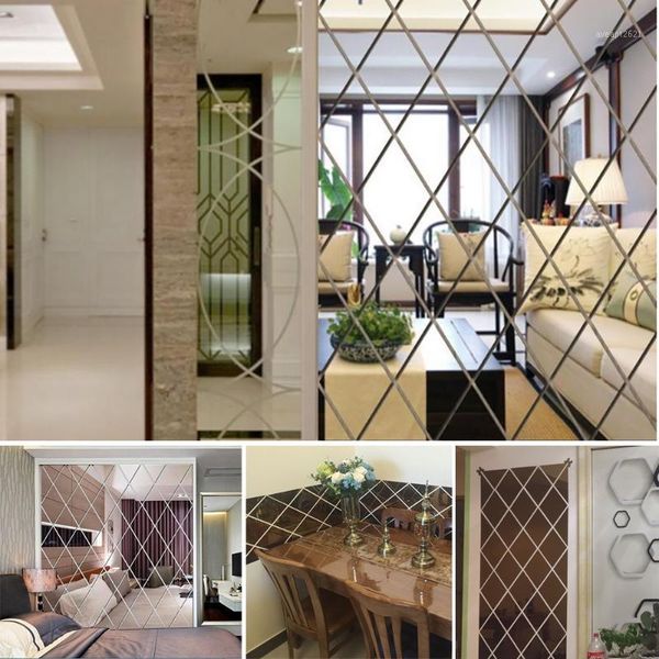 

17/32/58pcs 15x15cm diy 3d mirror wall sticker diamonds acrylic mirror sticker for living room home bath decoration1