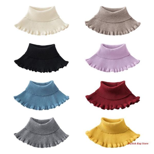 

scarves women ladies turtleneck ribbed knitted false fake collar winter windproof sunscreen dickey solid color ruffles detachable scarf, Blue;gray