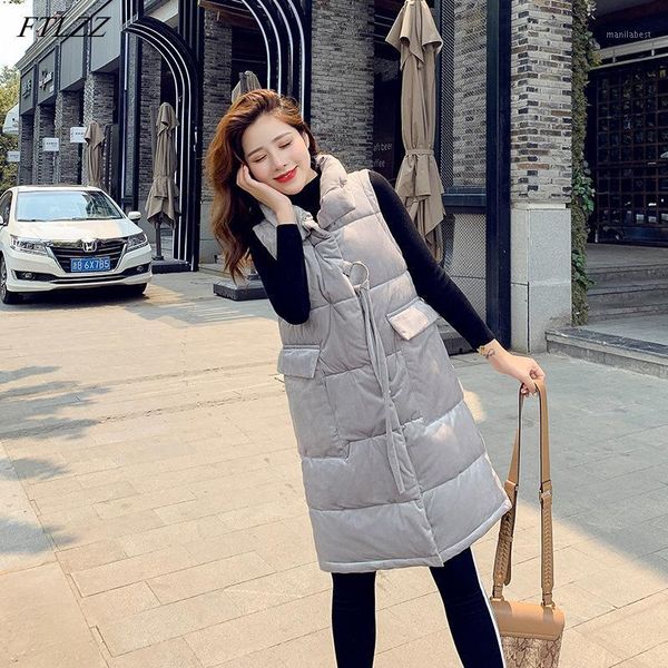 

ftlzz new winter elegant women sleeveless cotton jacket outwear casual loose holiday warm long jacket1, Black;white