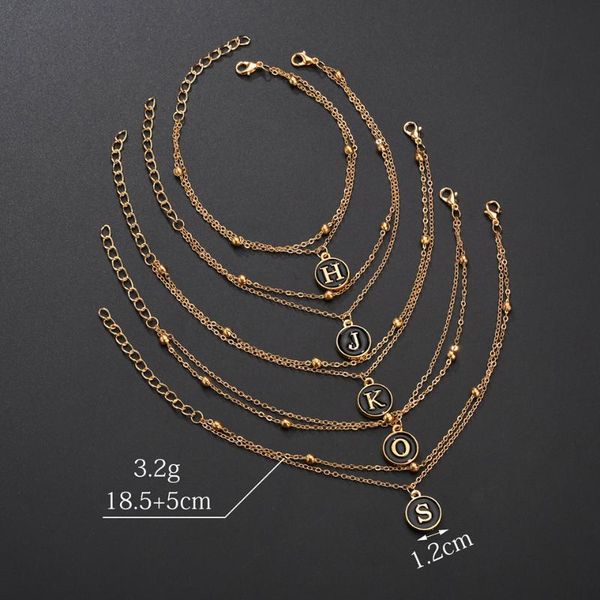 

link, chain 26 letters trendy silver color letter bracelets for women rhinestone bracelet femmle personality simple couple jewelry, Black
