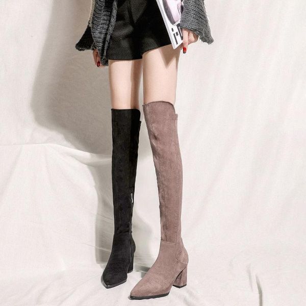 

natascha winter hoof heels over the knee women boots kid suede ladies wedding party shoes super high short plush rubber 7cm zip, Black