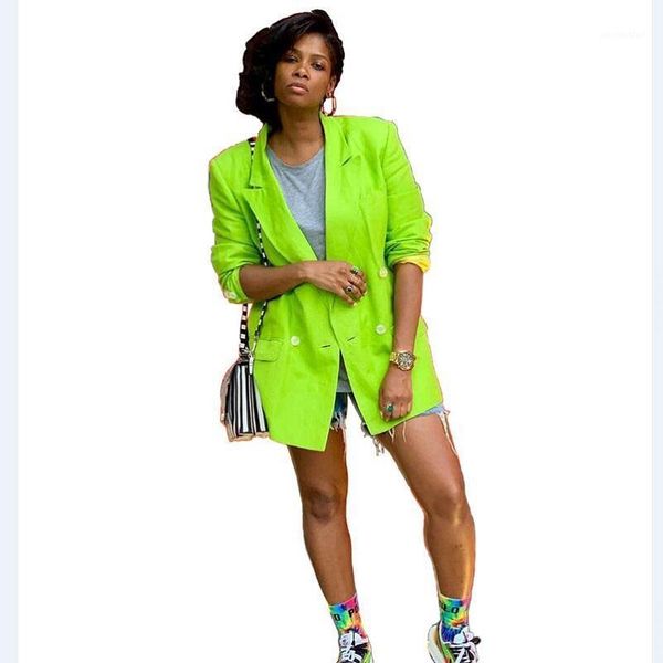 

neon green long blazers women notched collar double breasted blazers autumn style high street fashion lady mys3131, White;black