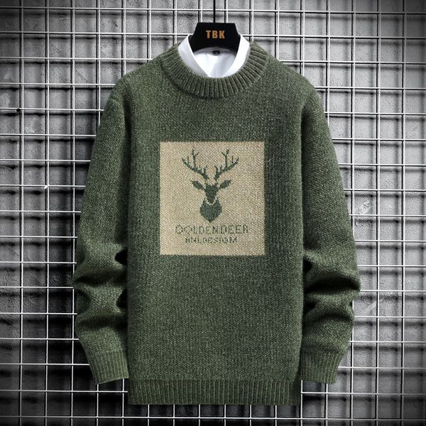 

2021 new vintage sweaters oversized mens knitted deer print pullover hip hop harajuku white sweater men gvap, White;black