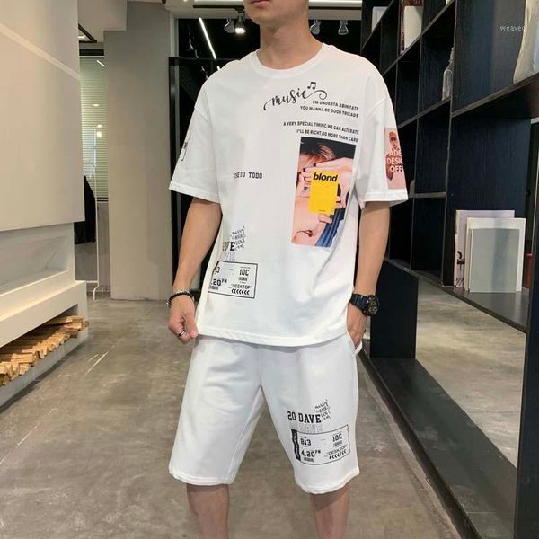 

men's set tracksuit men sets 2020 summer clothes hip hop print casual youth clothing two piece sportswear shorts t-shirt men1, Gray