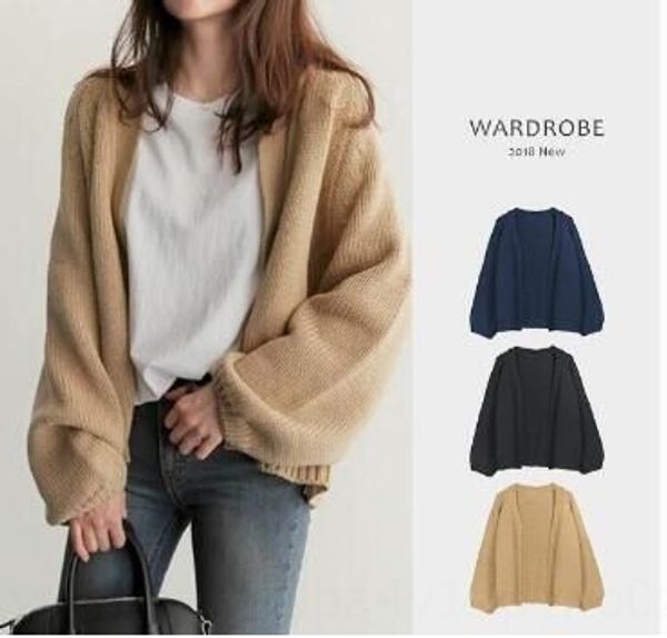 

осень 2020 новый корейский шикарный стиль ленивый свободный короткий вязаный пальто свитер кардиган свитер пальто студент девушка yfsqk, White;black