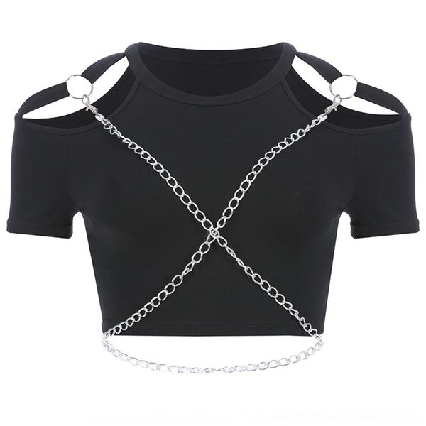 

f0wle chain wear spring summer 2020 new shoulder chain decoration dark gothic women's wear spring summer 2020 new t-shirt shoulder wome, White