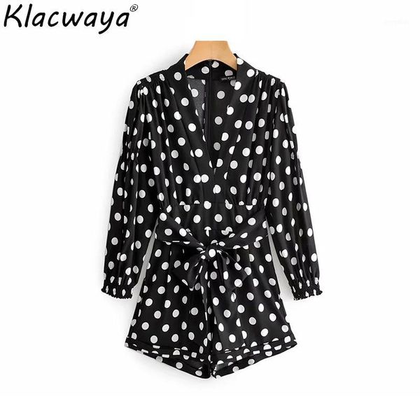 

new black women polka dots print jumpsuits 2020 fashion ladies elegant midi rompers with belts chic girls boho jumpsuit feminine1, Black;white