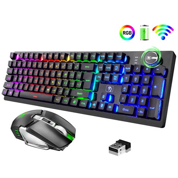 Зарядка беспроводной клавиатуры Combos Gaming Mechanical Seels Keyboards RGB Backlit 2.4G Беспроводная мышь 2400DPI PC Gamer Keypad Punk 620