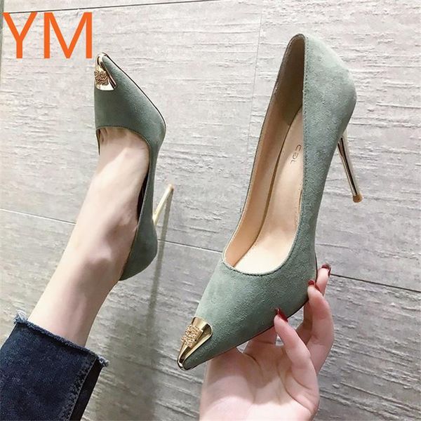 

2020 spring metal head work shoes korean pointed toe pumps thin heels professional women's single shoes classic high heels, Black