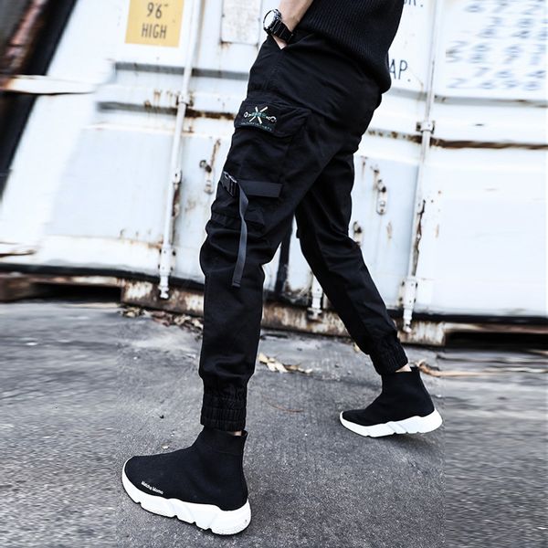 

2021 new casual men black slim mens joggers pants side-pockets cotton man trousers faji