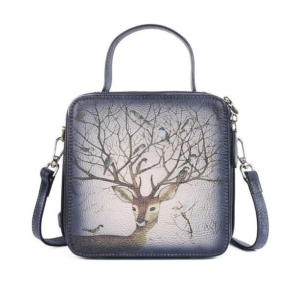 

multifunctional large genuine leather handbag with deer patern organizer shoulder crossbody bag for women 2020 lady tote