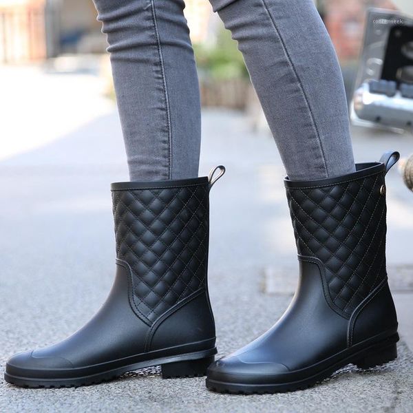 

boots women rain lady water shoes ourdoor rainboots italianate pvc rubber waterproof yui891, Black