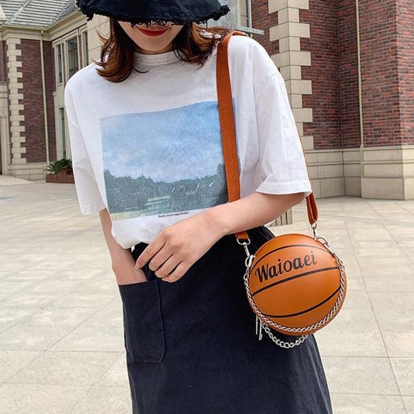 

women girl basketball round pu leather handbag chain shoulder messenger crossbody bag satchel tote purse friends christmas gift
