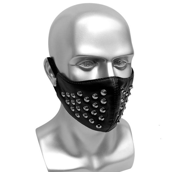 

cool fashion men women hip hop cosplay mask with rivet punk accessories black pu leather face masks performance show masks