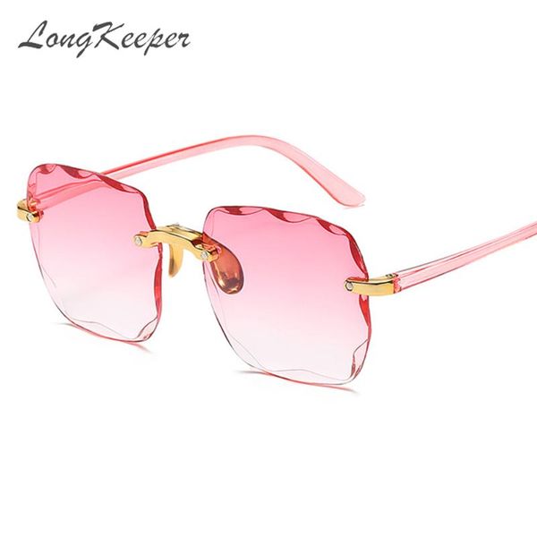 

sunglasses longkeeper luxury vintage square women 2021 brand designer oversized rimless pink glasses female mirror shades uv400, White;black