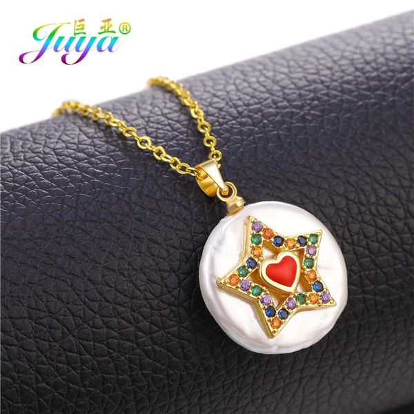 

pendant necklaces juya handicraft shell pearl jewelry supplies 24 style cubic zirconia gold necklace for women collares de moda 2021, Silver