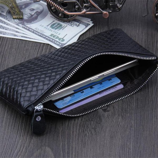

большая емкость zipper деньги клип кошелек сцепления сумка мужские кошельки из натуральной кожи мягкий бумажники сотовый телефон пакет длинн, Red;black